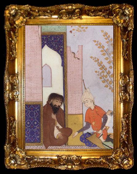 framed  unknow artist Sultan Muhmud of Ghazni depicted as a young Safavid prince visiting a hermit, ta009-2